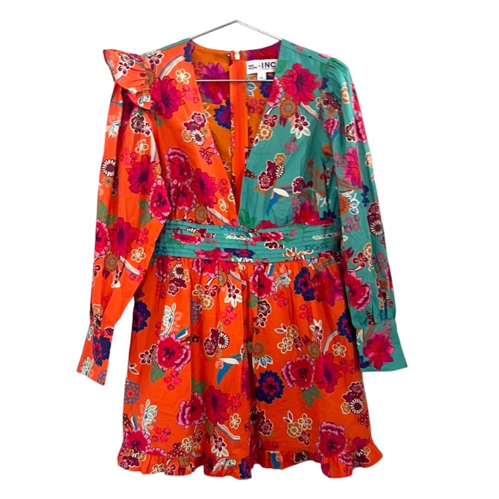 Misa Hylton For INC Vibrant Floral Ruffled V- Neck Dress Size Large